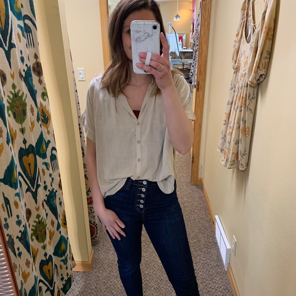Mustard Seed Beige Button Down Shirt